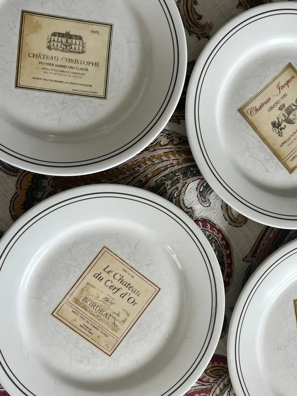 Restoration Hardware Vins de Grenoble French Cheese and Wine Plates Set of 4